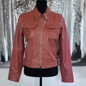 Harley Davidson Women's Terra Cotta Embroidered Leather Moto Jacket - Small